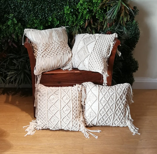 W. Bohemian Hand-woven Macrame Cotton Cushion Covers