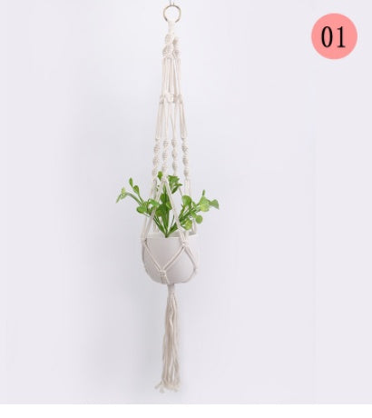 W. 4 Pack - Macrame Plant Hangers & Shelf