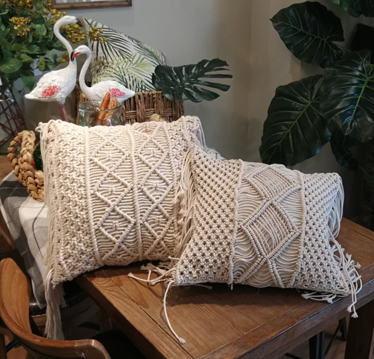 W. Bohemian Hand-woven Macrame Cotton Cushion Covers