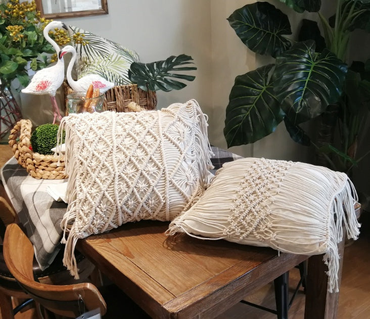 W. Bohemian Hand-woven Macrame Cotton Cushion Covers